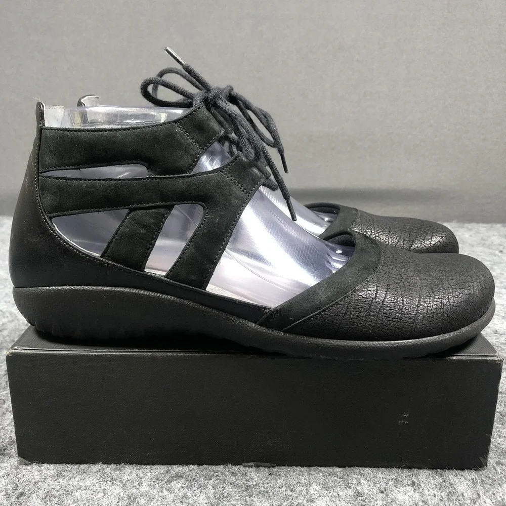 Naot Mary Jane Shoes Womens Size 11 42 Black Leather Lace Up Comfort Flats